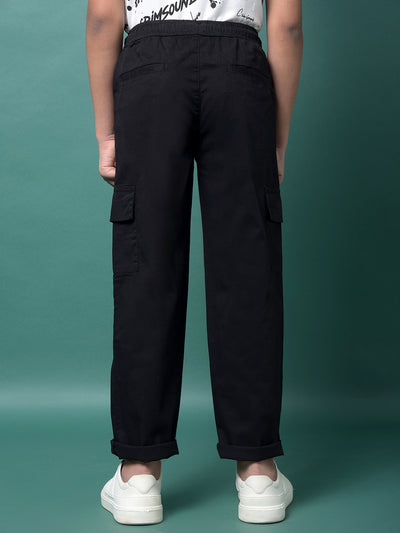 Black 100% Cotton Cargo Trousers-Boys Trousers-Crimsoune Club