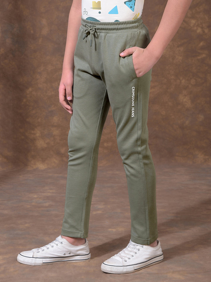 Olive Green Active Comfort Trackpants-Boys Trackpants-Crimsoune Club