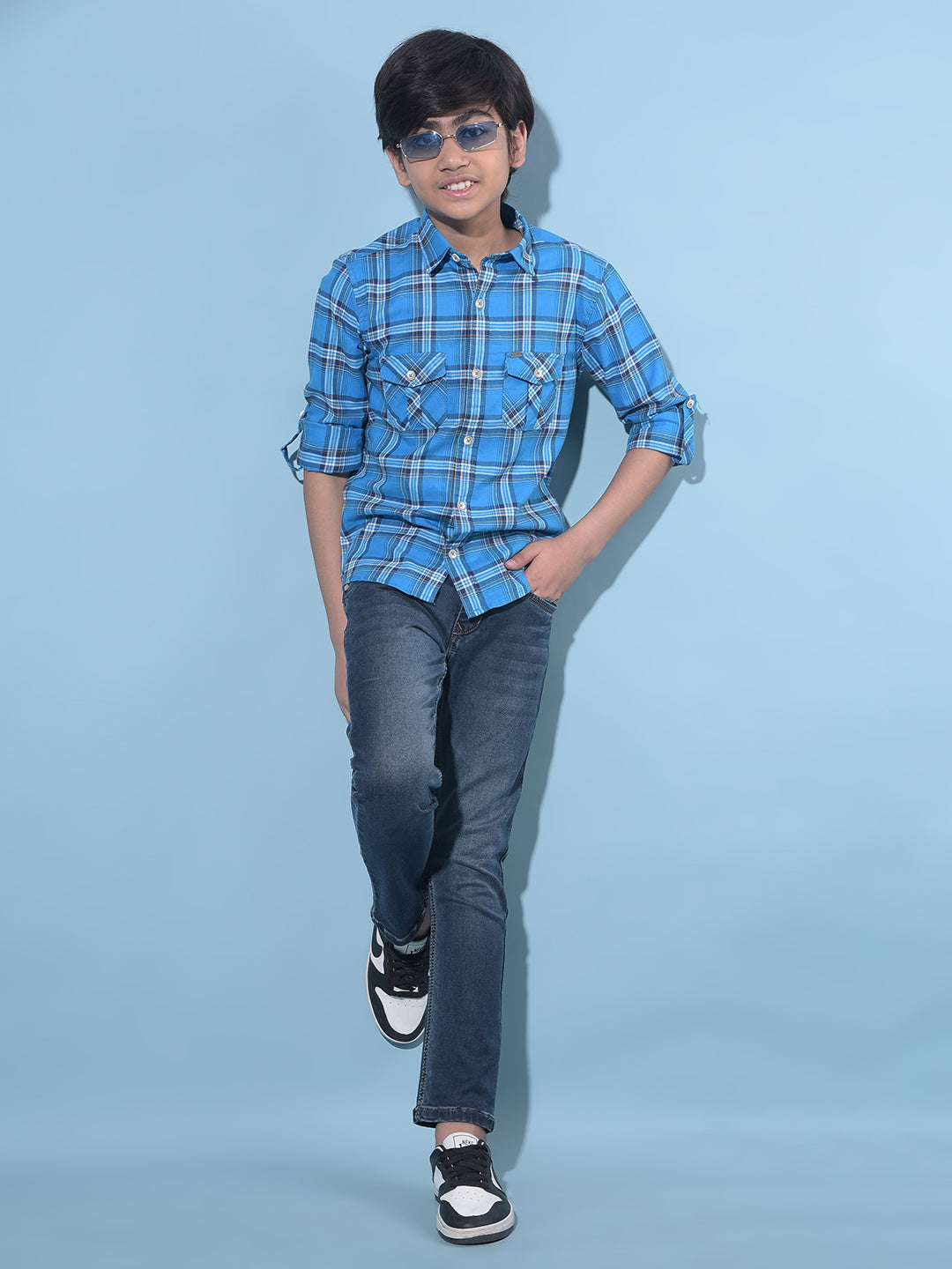 Blue Tartan Check Cotton Shirt-Boys Shirts-Crimsoune Club