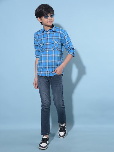 Blue Tartan Check Cotton Shirt-Boys Shirts-Crimsoune Club