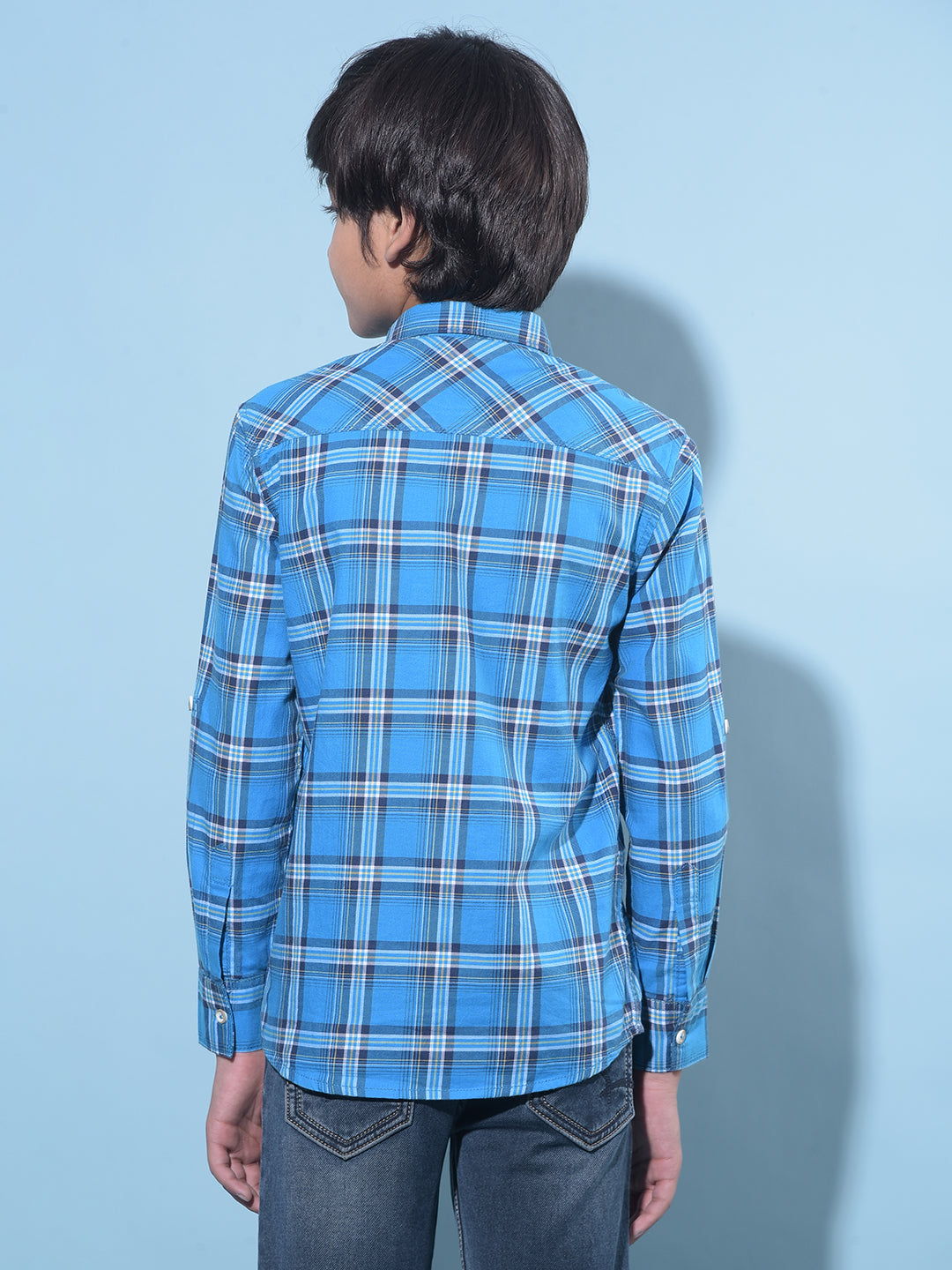 Blue Tartan Check Cotton Shirt-Boys Shirts-Crimsoune Club