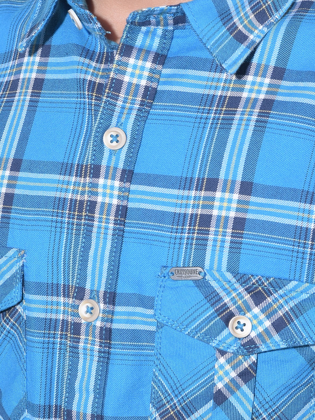 Blue Tartan Check Cotton Shirt-Boys Shirts-Crimsoune Club