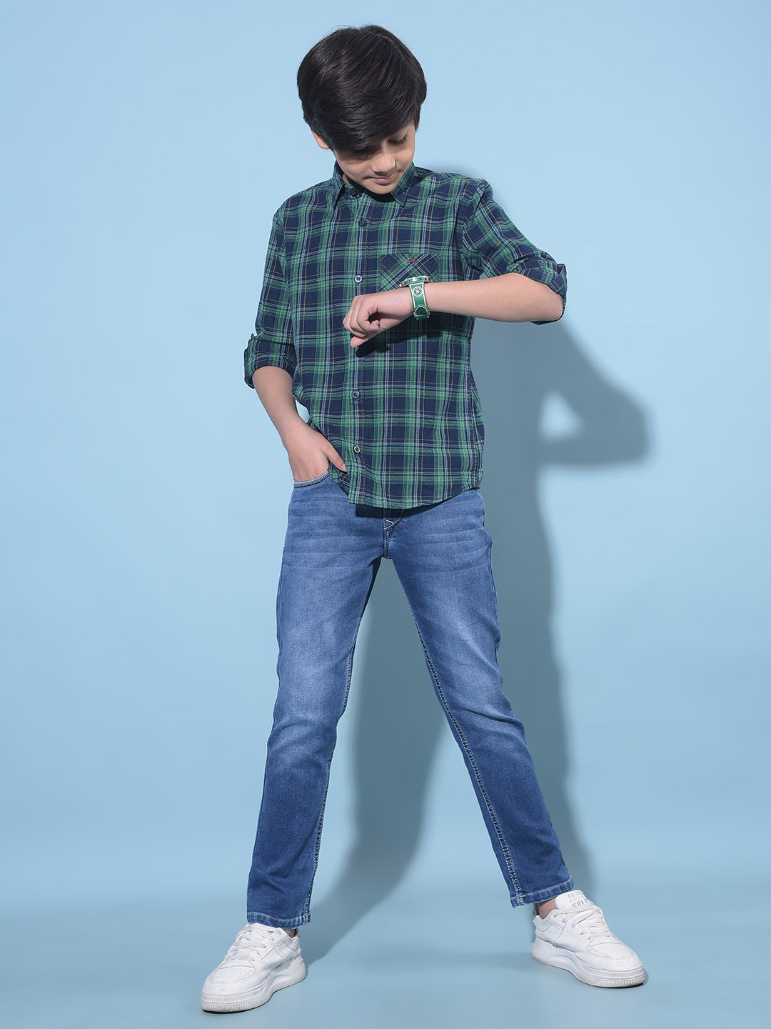 Green Tartan Check 100% Cotton Shirt-Boys Shirts-Crimsoune Club