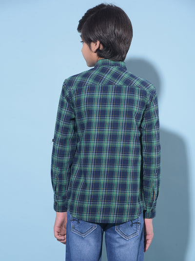 Green Tartan Check 100% Cotton Shirt-Boys Shirts-Crimsoune Club