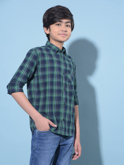 Green Tartan Check 100% Cotton Shirt-Boys Shirts-Crimsoune Club