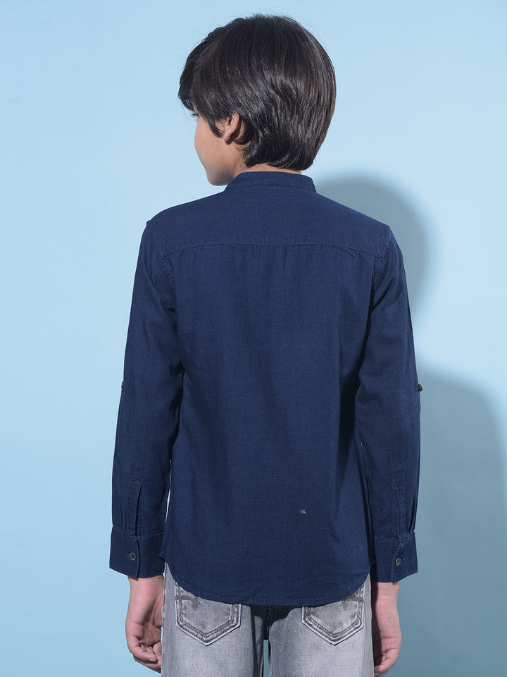 Blue 100% Cotton Denim Shirt-Boys Shirts-Crimsoune Club