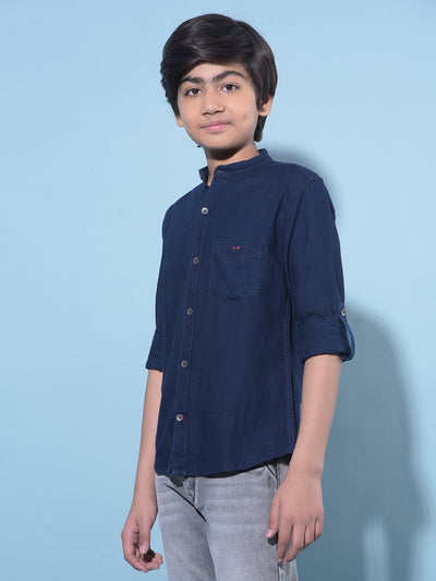 Blue 100% Cotton Denim Shirt-Boys Shirts-Crimsoune Club