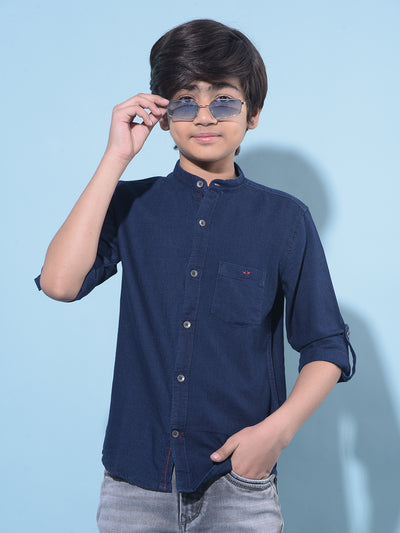 Blue 100% Cotton Denim Shirt-Boys Shirts-Crimsoune Club