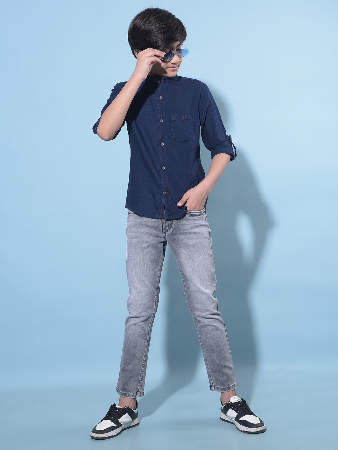 Blue 100% Cotton Denim Shirt-Boys Shirts-Crimsoune Club