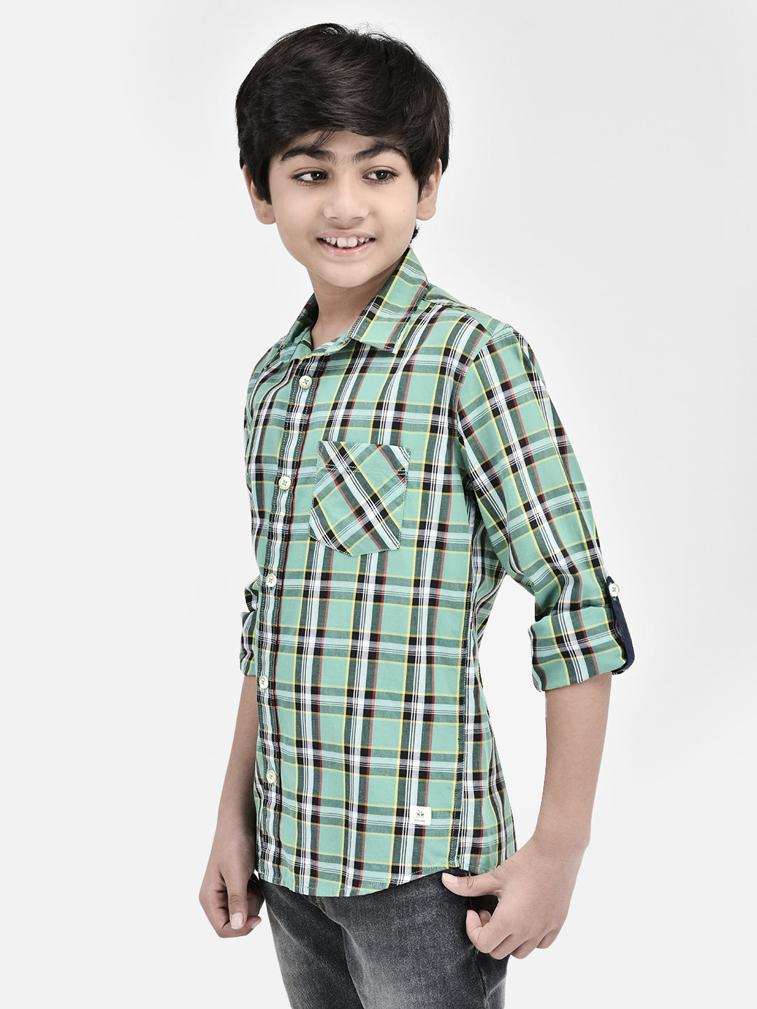 Checked Green Shirt-Boys Shirts-Crimsoune Club