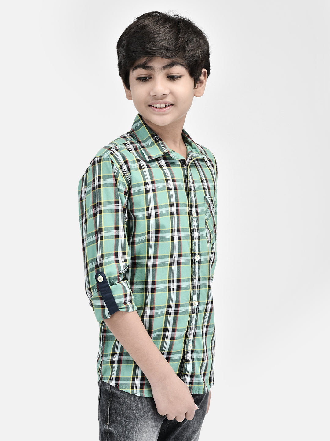 Checked Green Shirt-Boys Shirts-Crimsoune Club