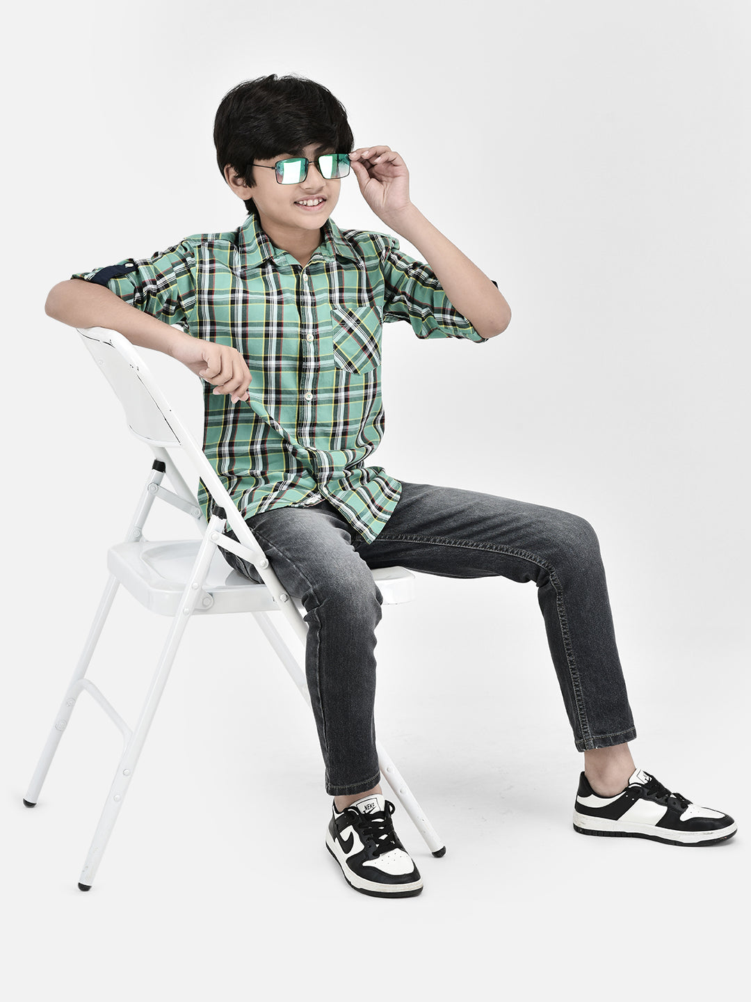 Checked Green Shirt-Boys Shirts-Crimsoune Club