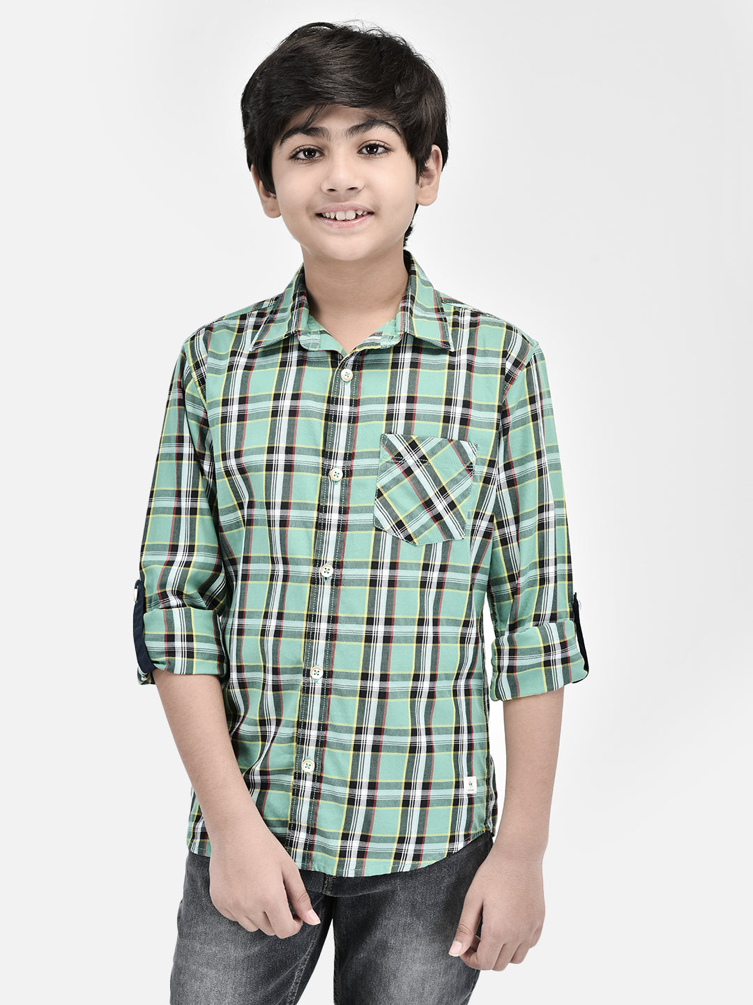 Checked Green Shirt-Boys Shirts-Crimsoune Club