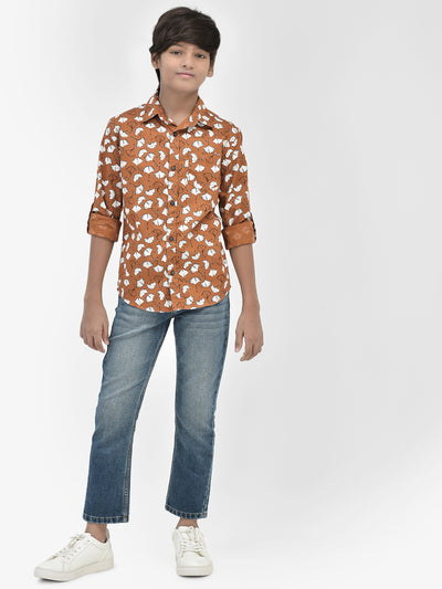 Floral Print Orange Shirt-Boys Shirts-Crimsoune Club