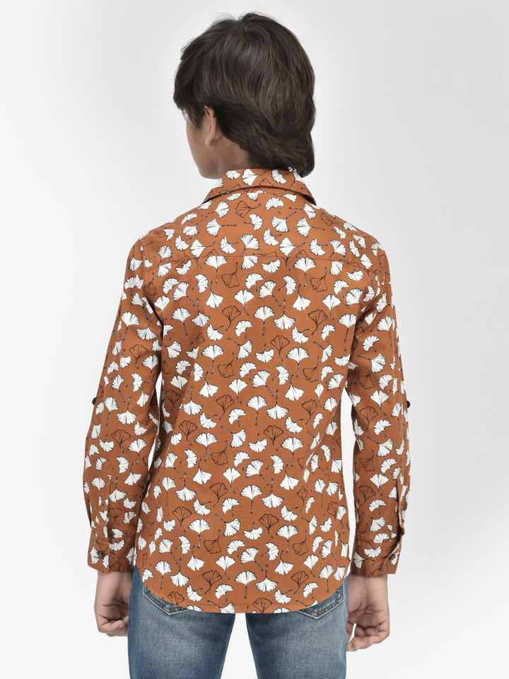 Floral Print Orange Shirt-Boys Shirts-Crimsoune Club