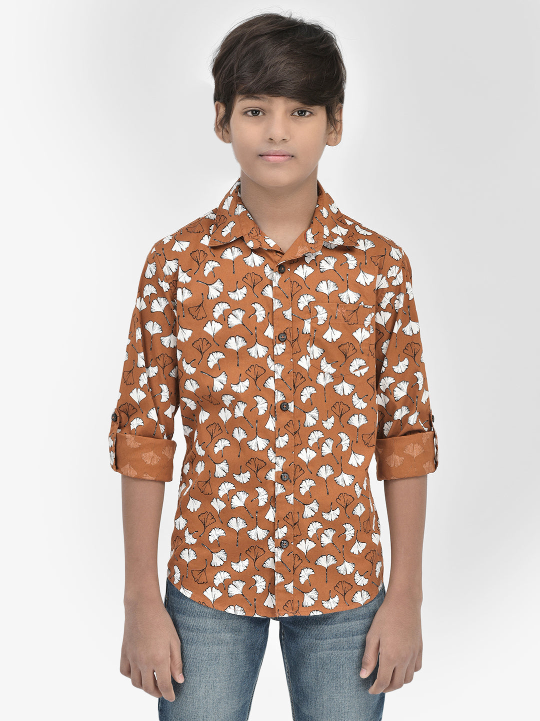 Floral Print Orange Shirt-Boys Shirts-Crimsoune Club