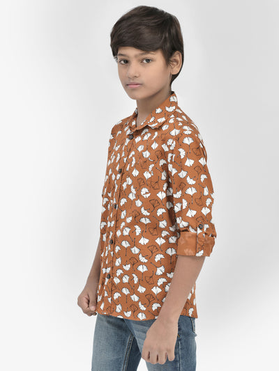 Floral Print Orange Shirt-Boys Shirts-Crimsoune Club