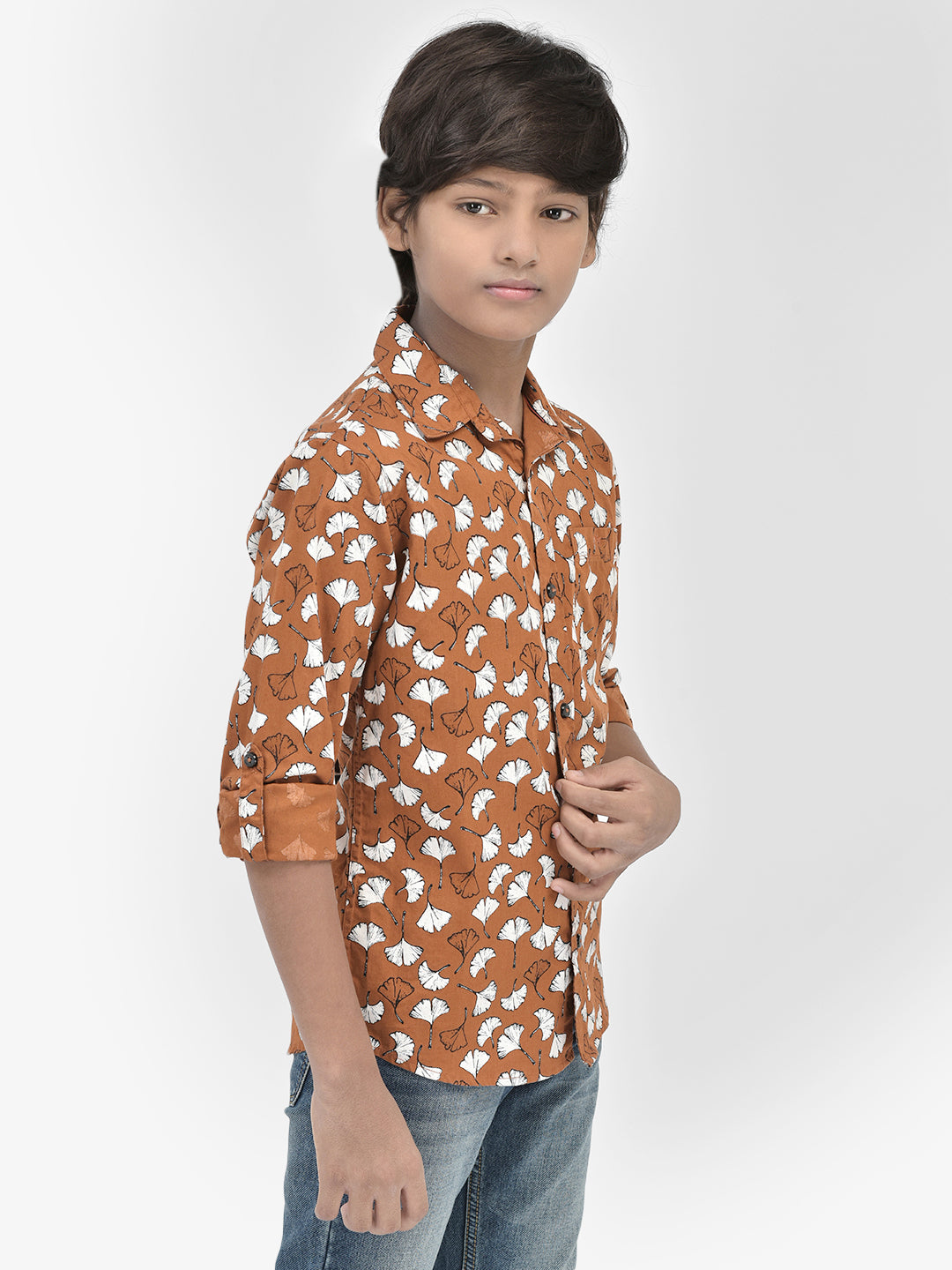 Floral Print Orange Shirt-Boys Shirts-Crimsoune Club