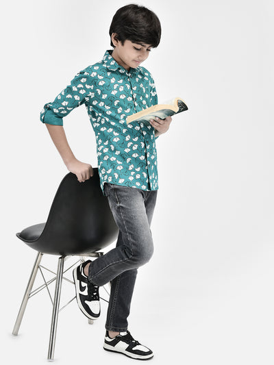 Floral Print Green Shirt-Boys Shirts-Crimsoune Club