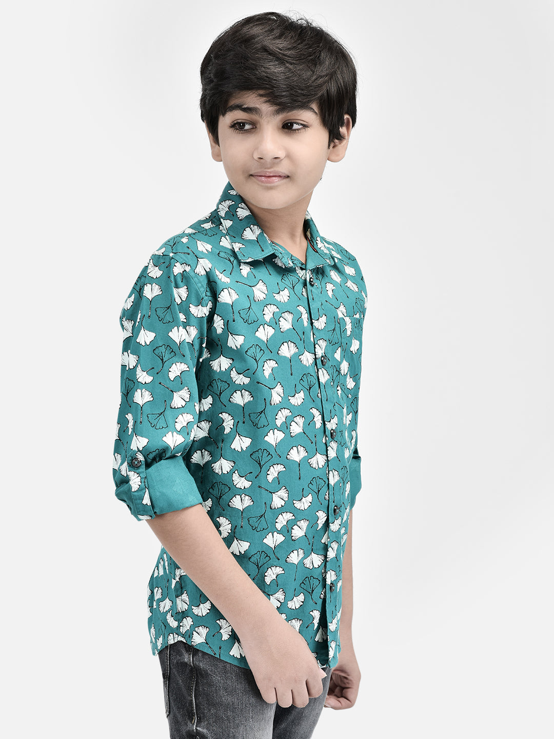 Floral Print Green Shirt-Boys Shirts-Crimsoune Club