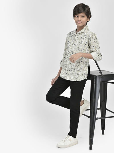 Floral Print Grey Shirt-Boys Shirts-Crimsoune Club