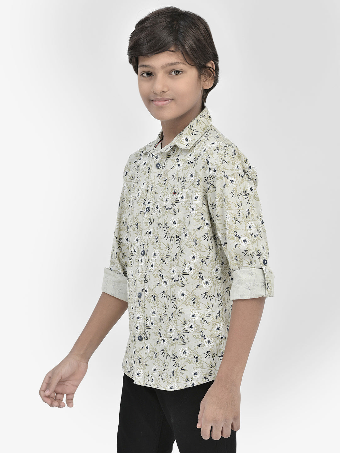 Floral Print Grey Shirt-Boys Shirts-Crimsoune Club