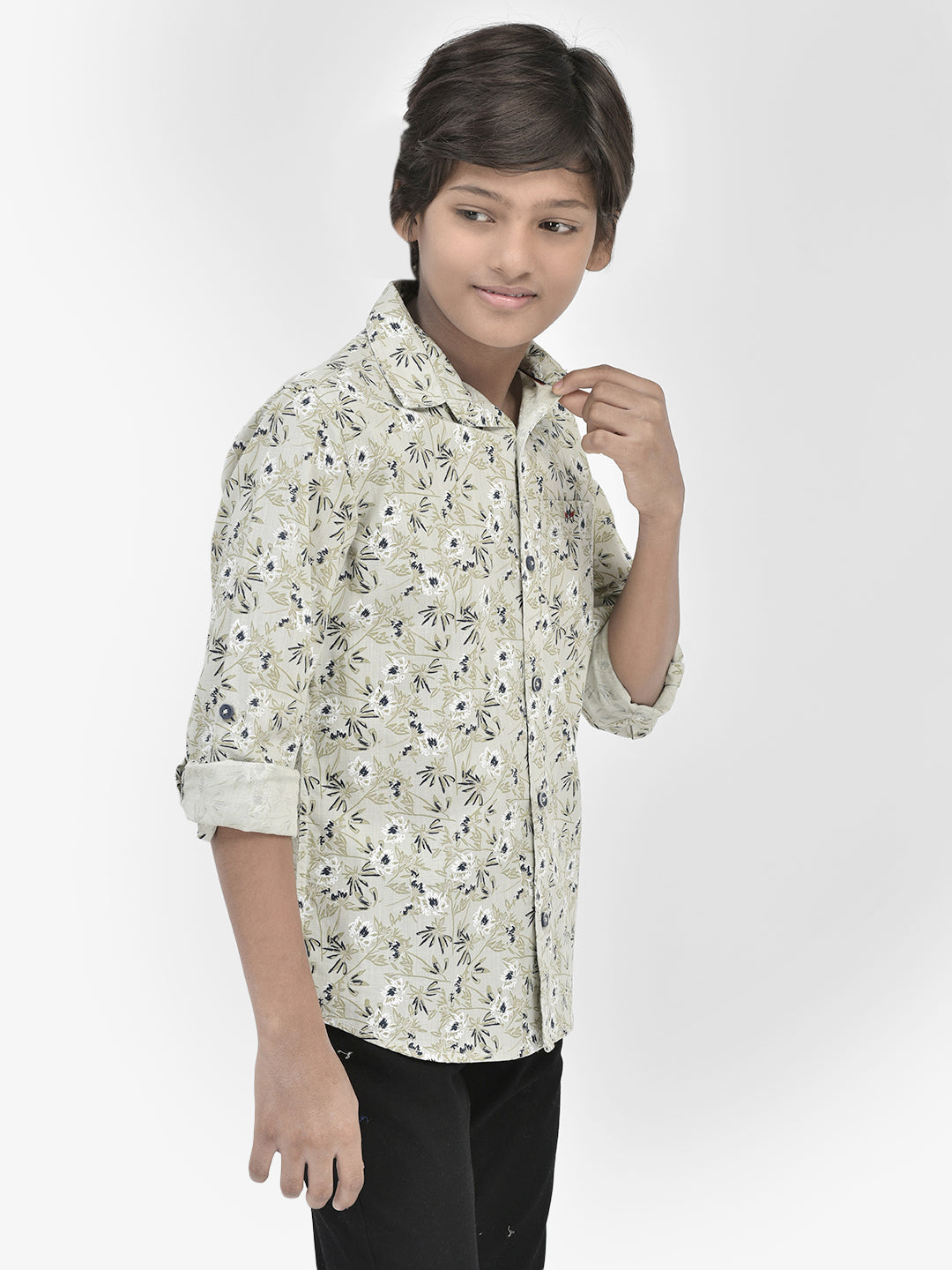 Floral Print Grey Shirt-Boys Shirts-Crimsoune Club