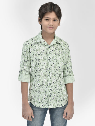 Floral Print Green Shirt-Boys Shirts-Crimsoune Club