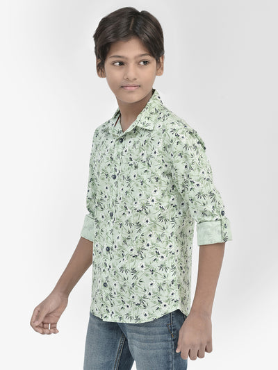 Floral Print Green Shirt-Boys Shirts-Crimsoune Club