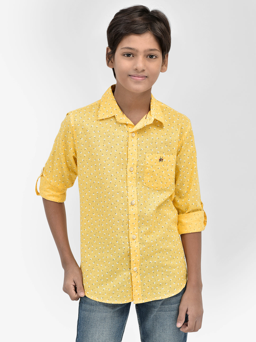 Floral Print Yellow Shirt-Boys Shirts-Crimsoune Club