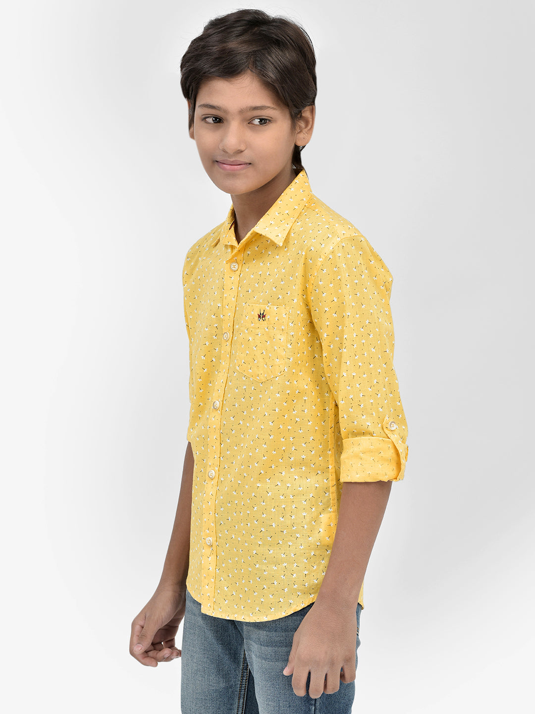 Floral Print Yellow Shirt-Boys Shirts-Crimsoune Club