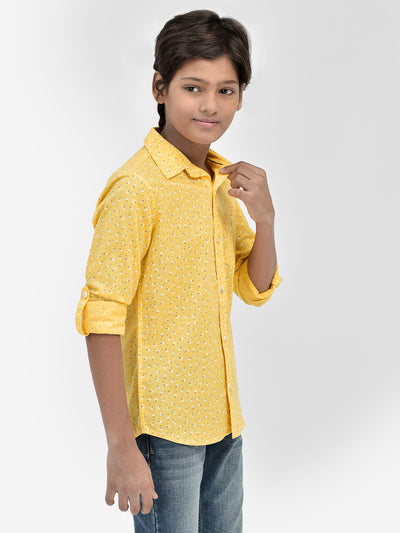 Floral Print Yellow Shirt-Boys Shirts-Crimsoune Club