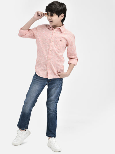 Floral Print Peach Shirt-Boys Shirts-Crimsoune Club