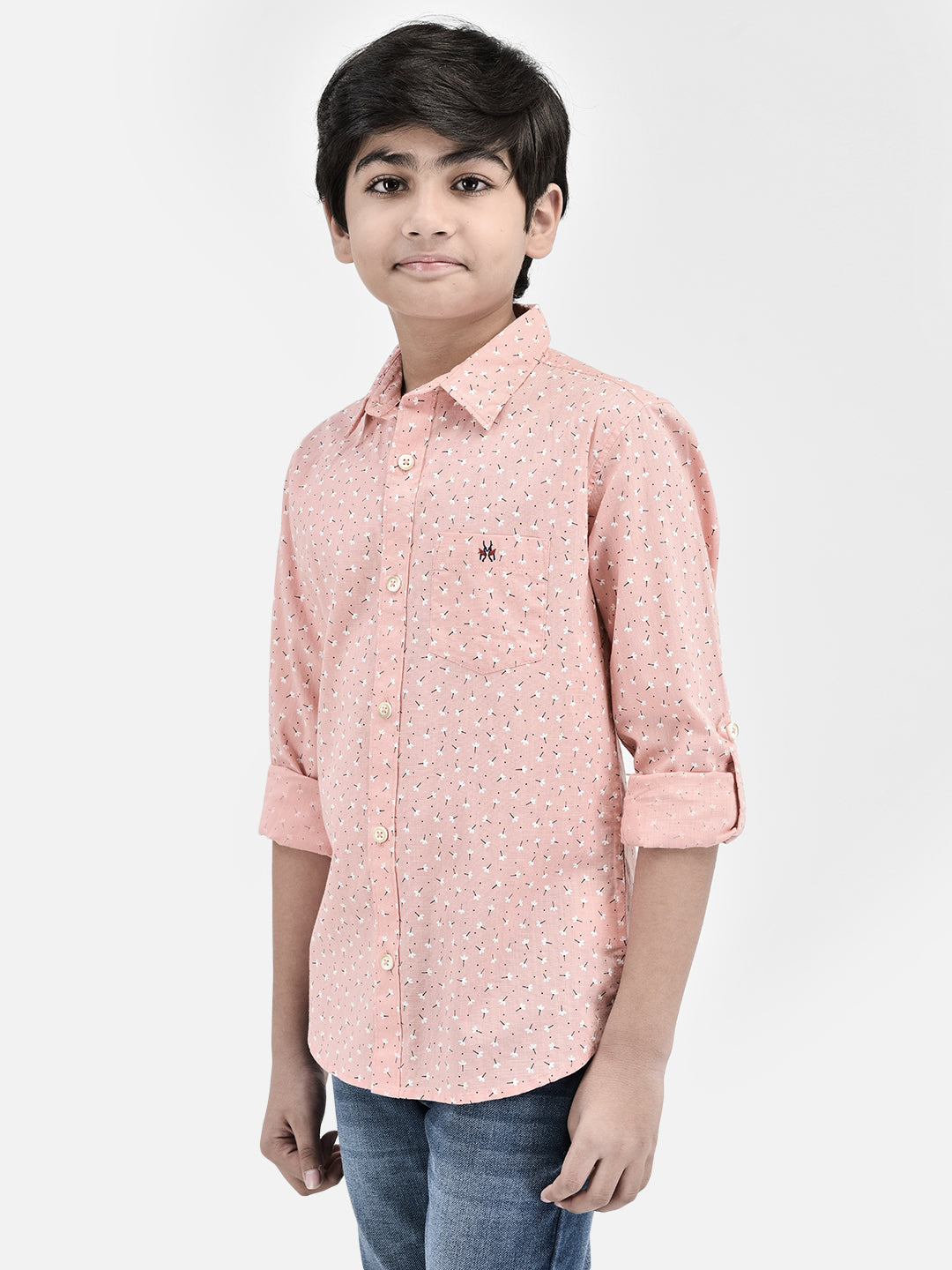 Floral Print Peach Shirt-Boys Shirts-Crimsoune Club