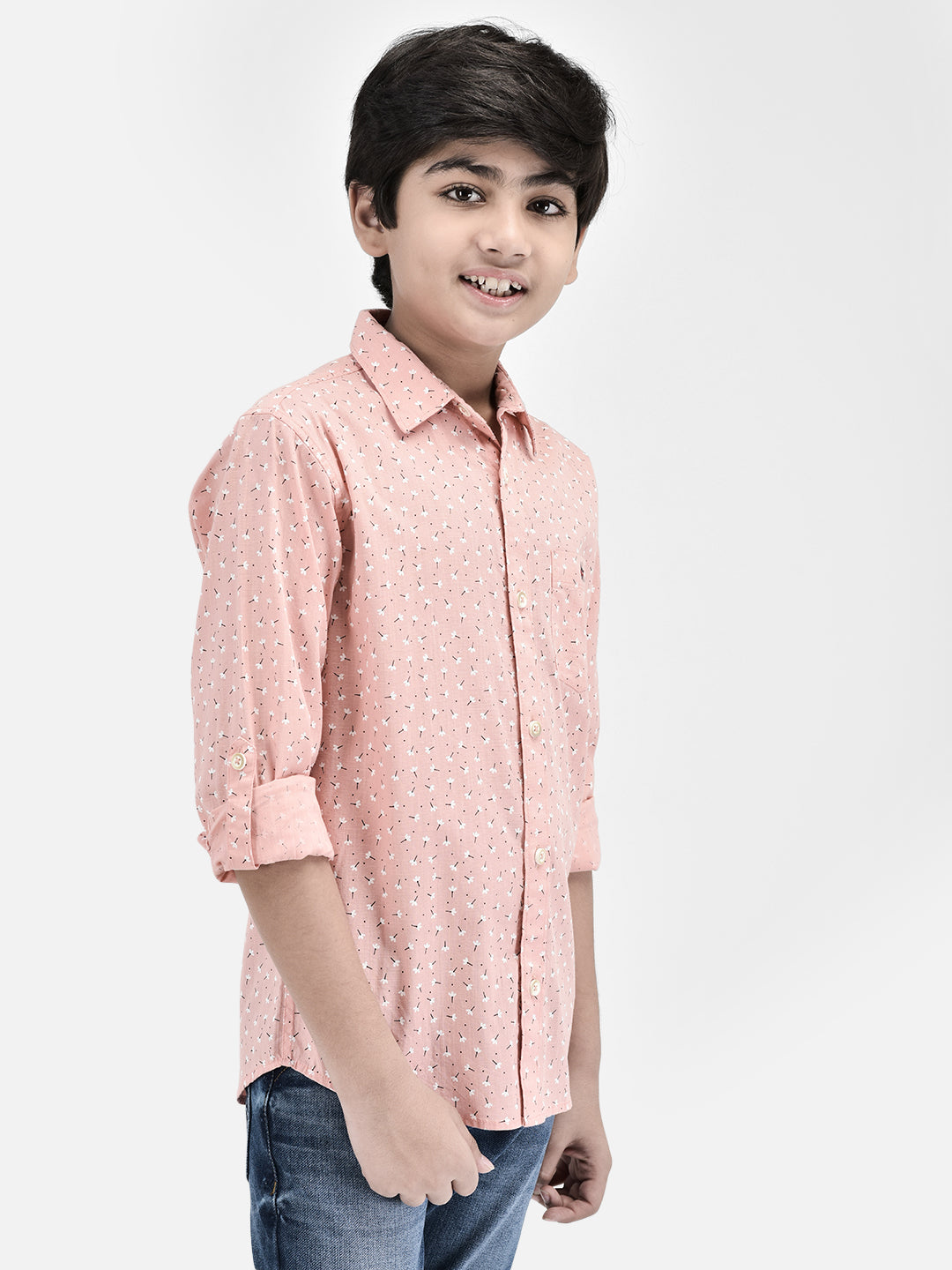 Floral Print Peach Shirt-Boys Shirts-Crimsoune Club