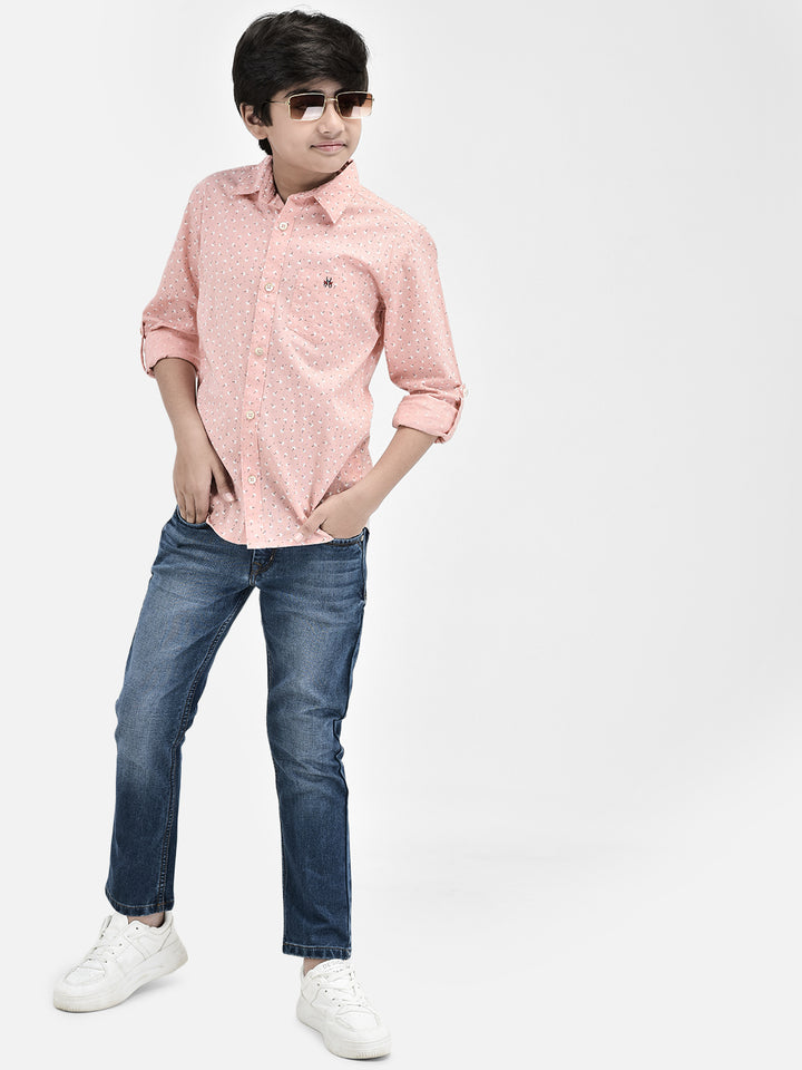 Floral Print Peach Shirt-Boys Shirts-Crimsoune Club