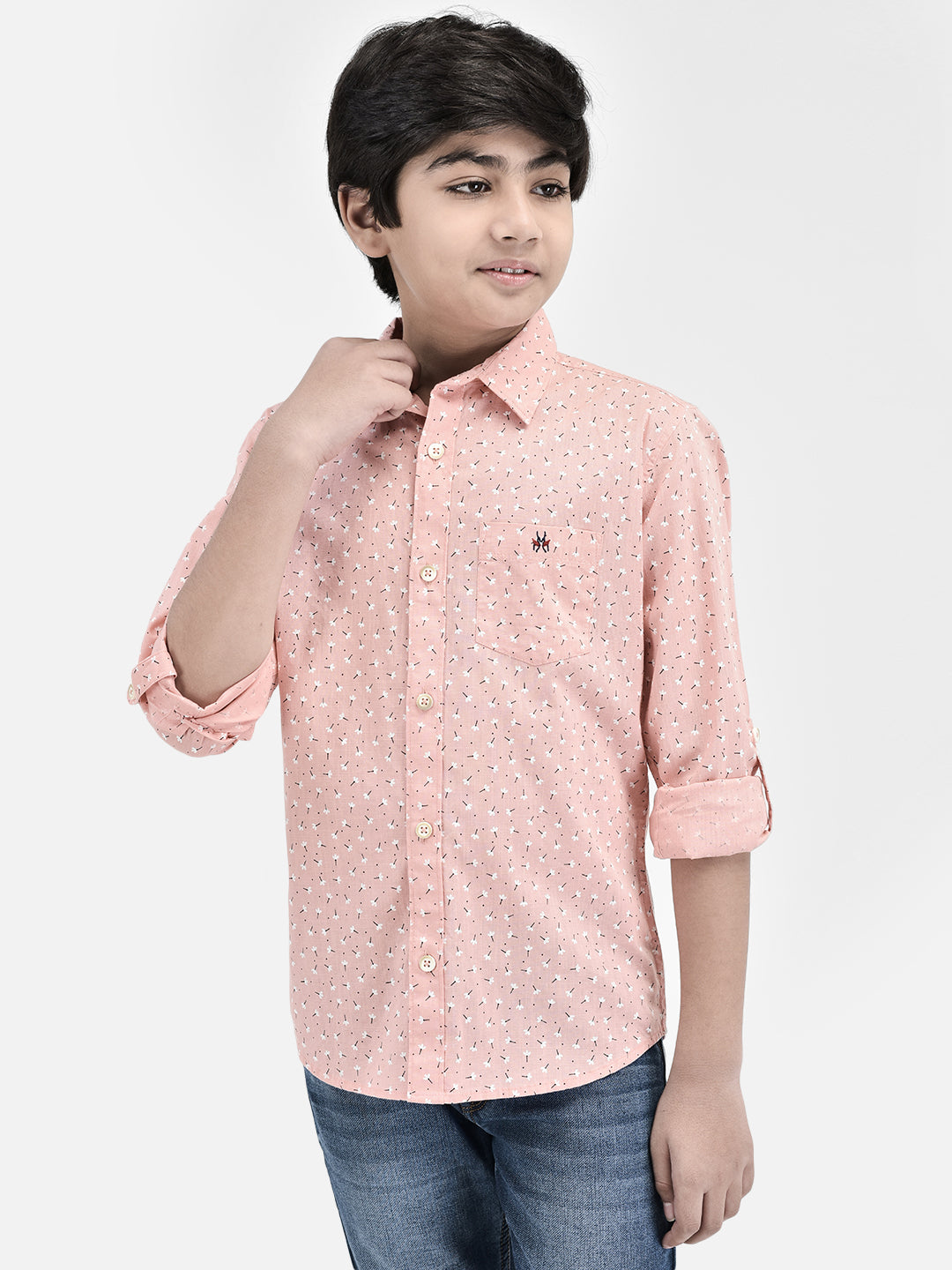 Floral Print Peach Shirt-Boys Shirts-Crimsoune Club