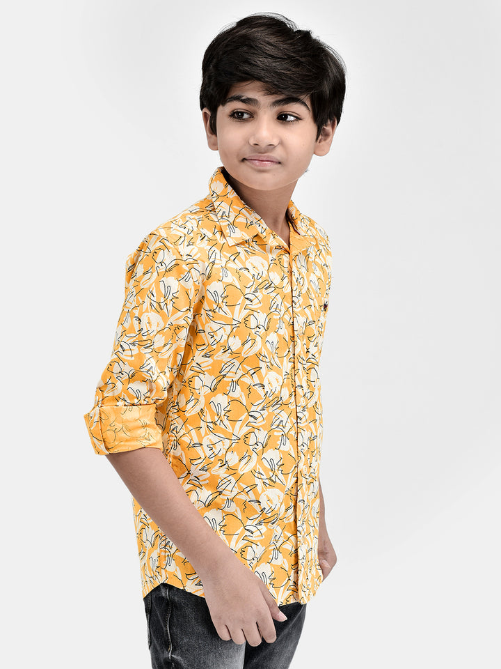 Floral Print Yellow Shirt-Boys Shirts-Crimsoune Club