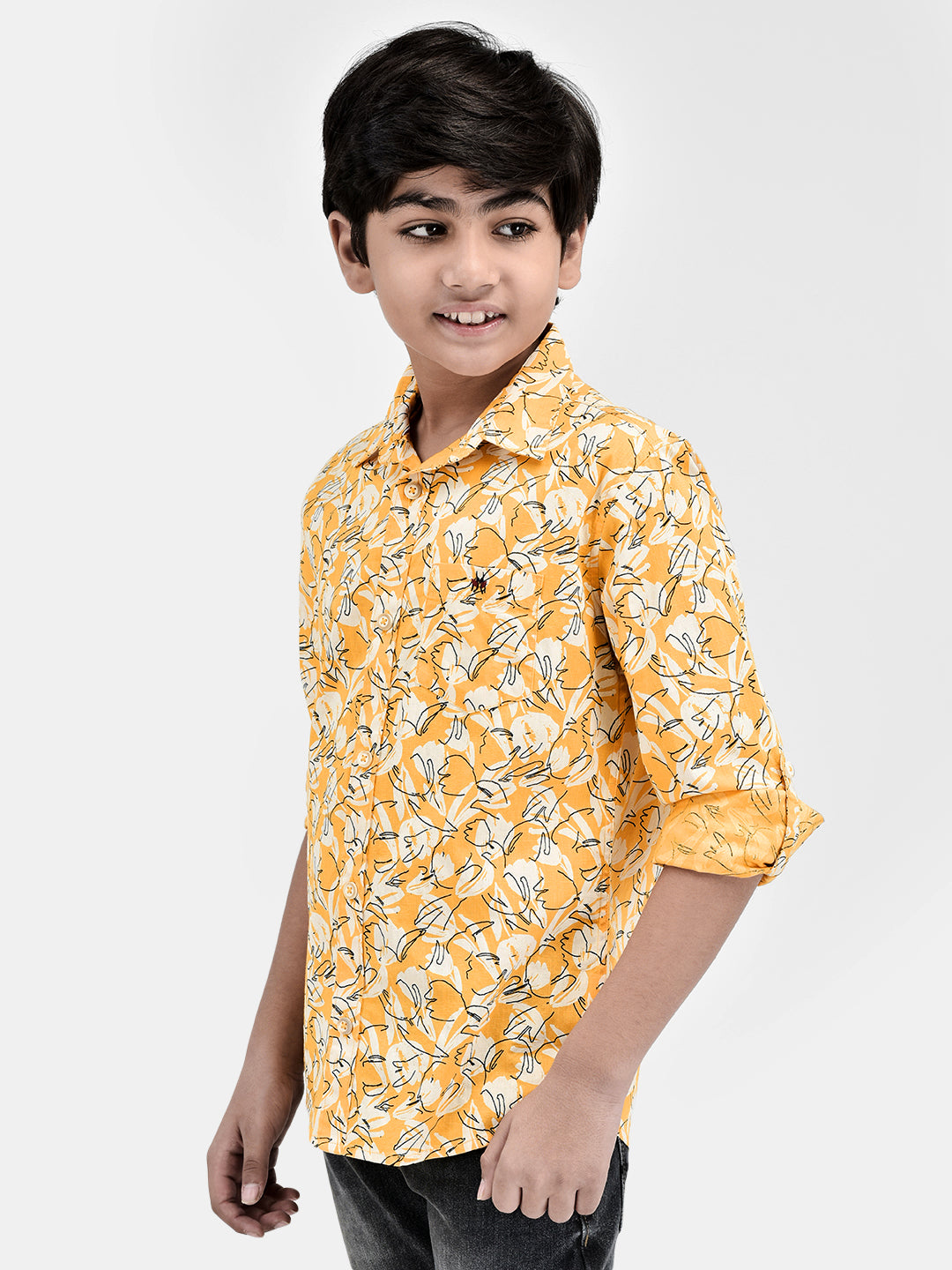 Floral Print Yellow Shirt-Boys Shirts-Crimsoune Club