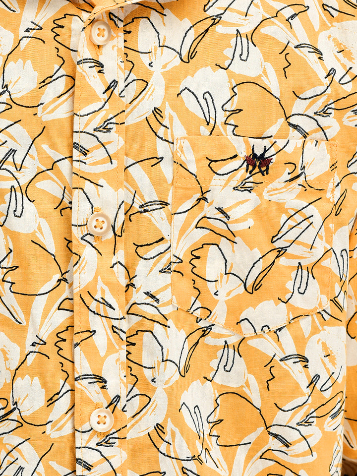 Floral Print Yellow Shirt-Boys Shirts-Crimsoune Club