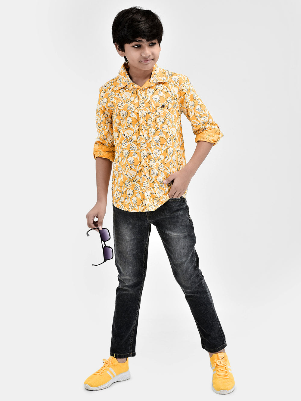 Floral Print Yellow Shirt-Boys Shirts-Crimsoune Club