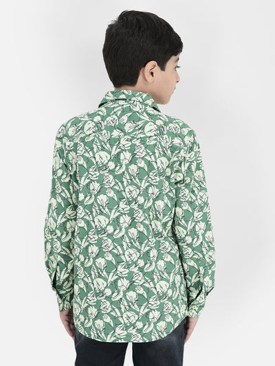 Green Floral Print Shirt-Boys Shirts-Crimsoune Club