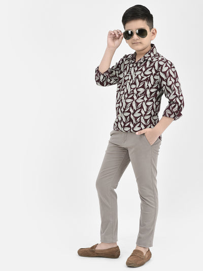 Maroon Floral Print Shirt-Boys Shirts-Crimsoune Club