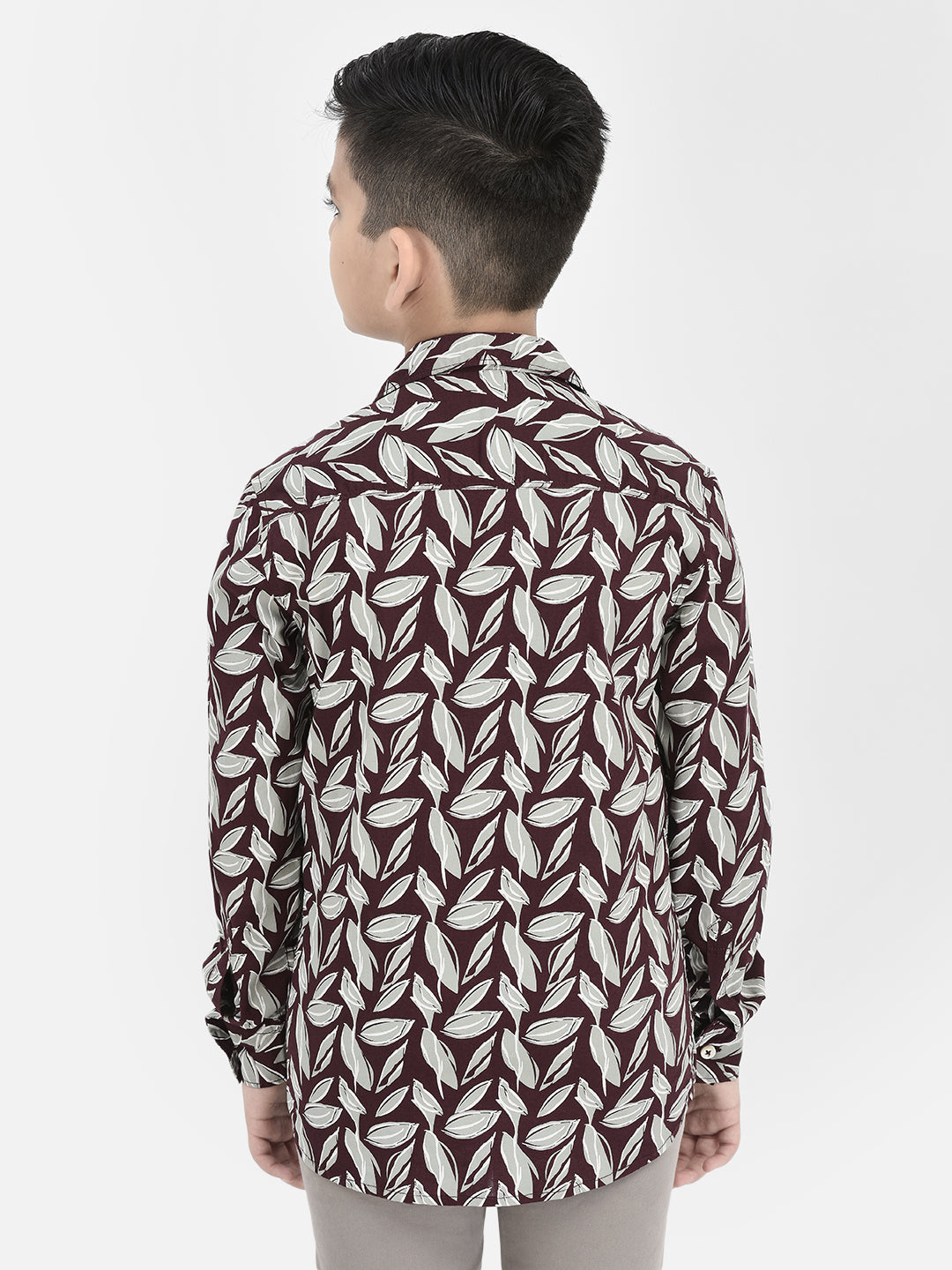 Maroon Floral Print Shirt-Boys Shirts-Crimsoune Club