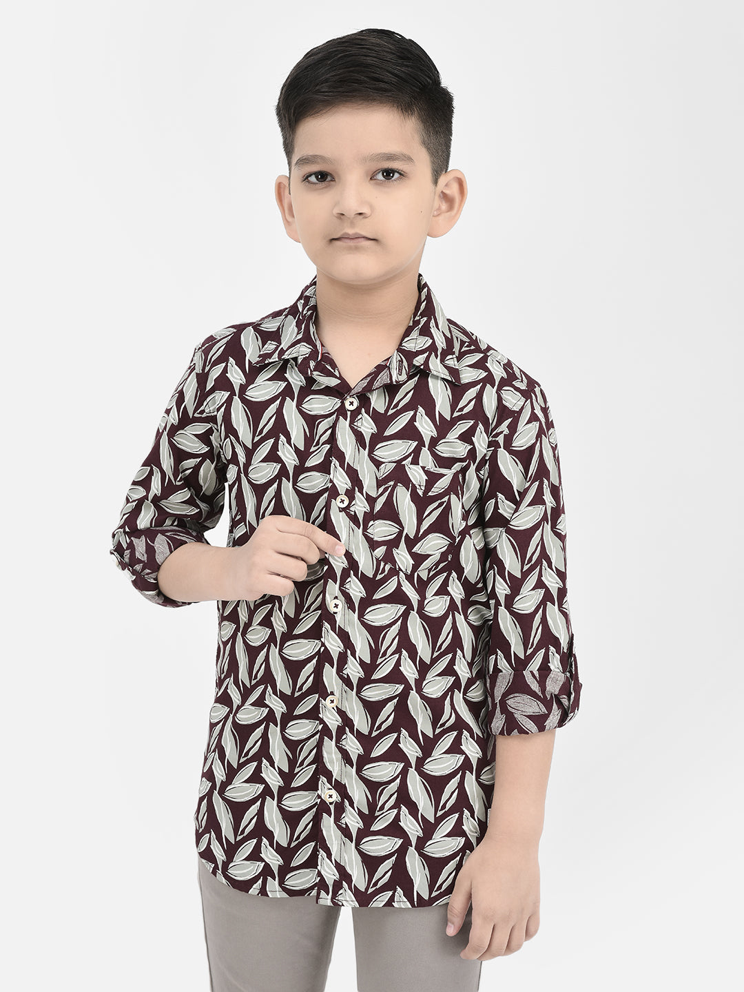 Maroon Floral Print Shirt-Boys Shirts-Crimsoune Club