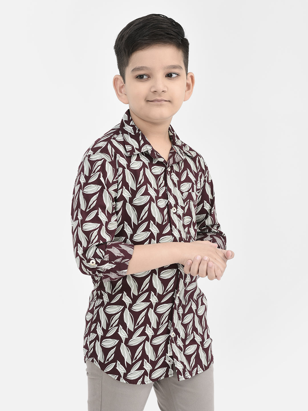 Maroon Floral Print Shirt-Boys Shirts-Crimsoune Club