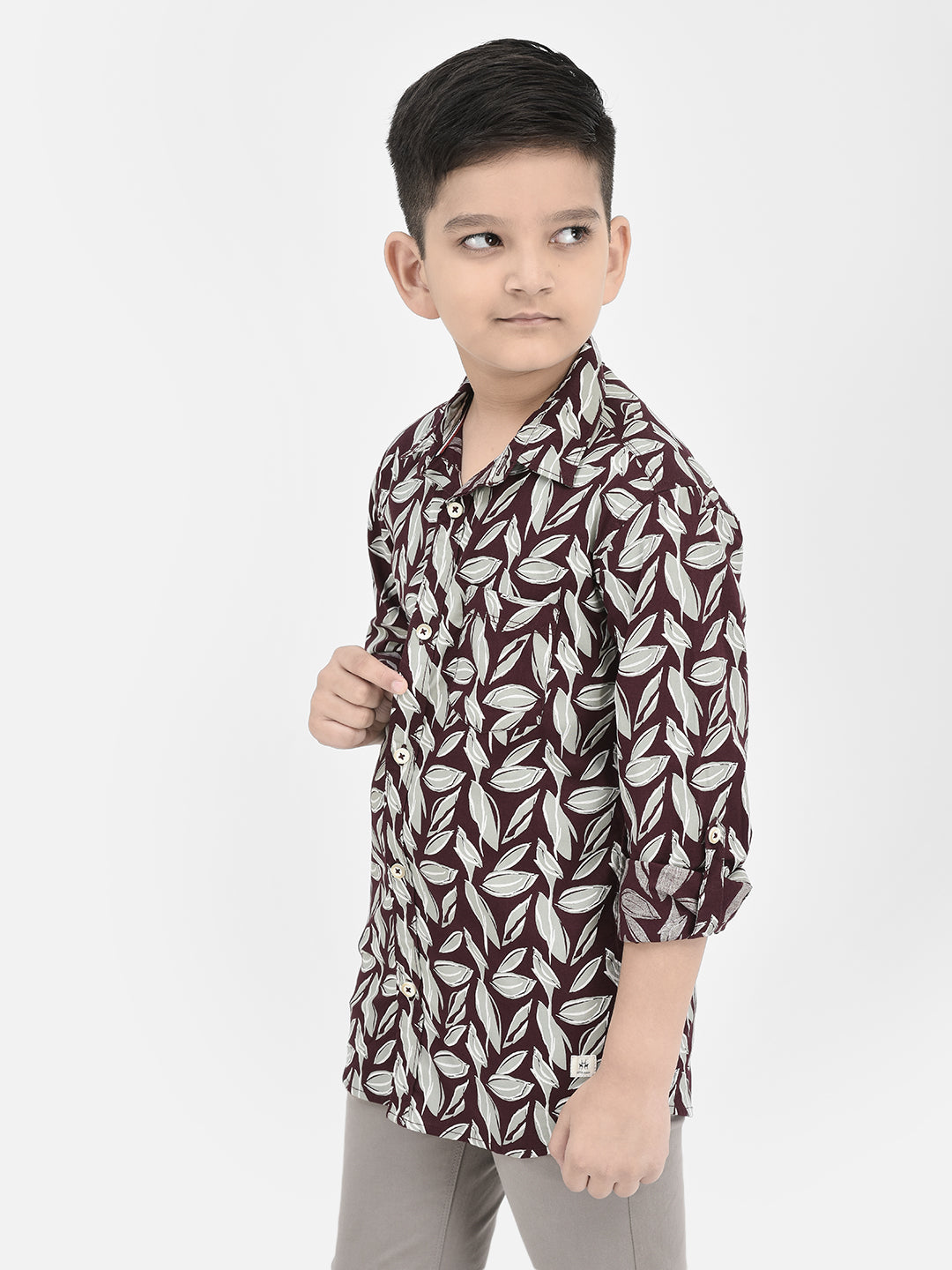 Maroon Floral Print Shirt-Boys Shirts-Crimsoune Club