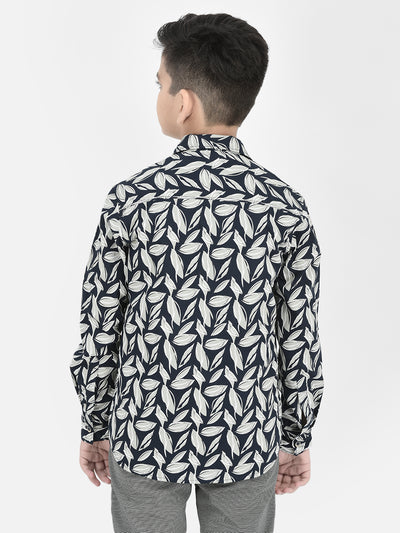 Blue Floral Print Shirt-Boys Shirts-Crimsoune Club