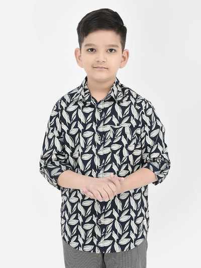 Blue Floral Print Shirt-Boys Shirts-Crimsoune Club