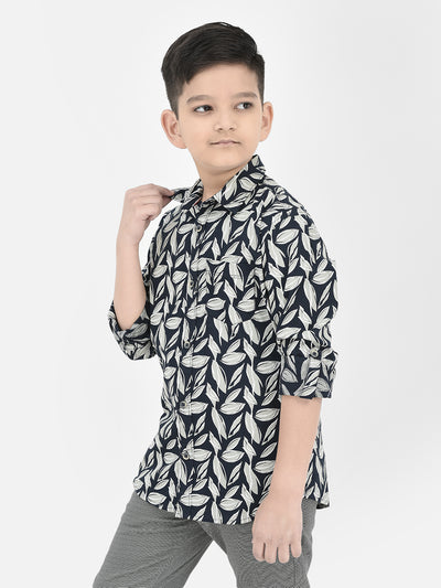 Blue Floral Print Shirt-Boys Shirts-Crimsoune Club